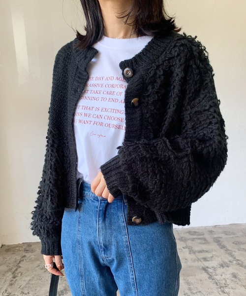 LIAN（リアン）の「モヘアタッチループニットカーディガン（カーディガン/ボレロ・レディース・ブラウン/ブラック/オフホワイト・FREE）」の22枚目の写真