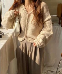 Vネック無地ニットカーディガン