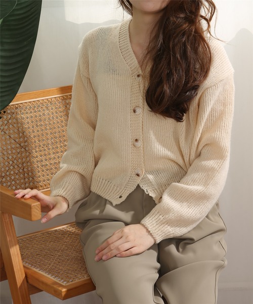 MAISON DE THERESE（メゾン ド テレーズ）の「Vネック無地ニットカーディガン（カーディガン/ボレロ・レディース・ベージュ/ブルー/ライトブラウン/ピンク・FREE）」の22枚目の写真