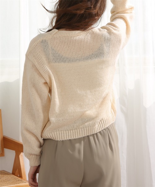 MAISON DE THERESE（メゾン ド テレーズ）の「Vネック無地ニットカーディガン（カーディガン/ボレロ・レディース・ベージュ/ブルー/ライトブラウン/ピンク・FREE）」の21枚目の写真