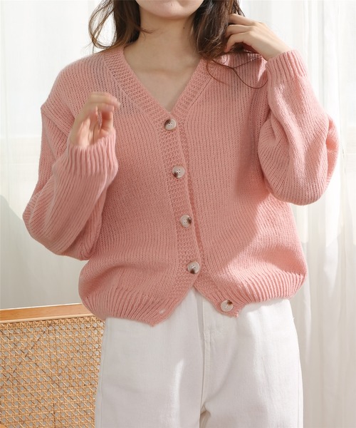 MAISON DE THERESE（メゾン ド テレーズ）の「Vネック無地ニットカーディガン（カーディガン/ボレロ・レディース・ベージュ/ブルー/ライトブラウン/ピンク・FREE）」の20枚目の写真