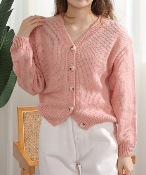MAISON DE THERESE（メゾン ド テレーズ）の「Vネック無地ニットカーディガン（カーディガン/ボレロ・レディース・ベージュ/ブルー/ライトブラウン/ピンク・FREE）」の19枚目の写真