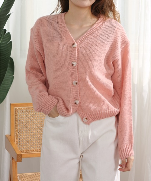 MAISON DE THERESE（メゾン ド テレーズ）の「Vネック無地ニットカーディガン（カーディガン/ボレロ・レディース・ベージュ/ブルー/ライトブラウン/ピンク・FREE）」の17枚目の写真
