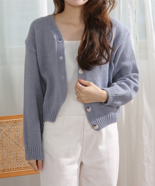 MAISON DE THERESE（メゾン ド テレーズ）の「Vネック無地ニットカーディガン（カーディガン/ボレロ・レディース・ベージュ/ブルー/ライトブラウン/ピンク・FREE）」の14枚目の写真