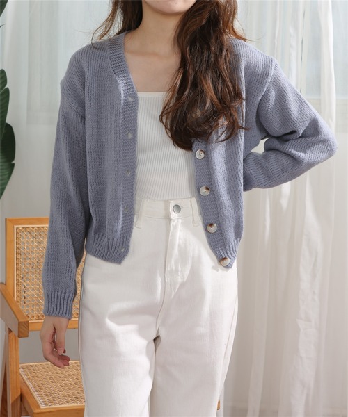 MAISON DE THERESE（メゾン ド テレーズ）の「Vネック無地ニットカーディガン（カーディガン/ボレロ・レディース・ベージュ/ブルー/ライトブラウン/ピンク・FREE）」の11枚目の写真