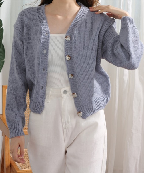 MAISON DE THERESE（メゾン ド テレーズ）の「Vネック無地ニットカーディガン（カーディガン/ボレロ・レディース・ベージュ/ブルー/ライトブラウン/ピンク・FREE）」の9枚目の写真