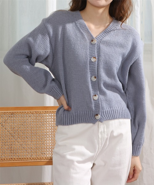 MAISON DE THERESE（メゾン ド テレーズ）の「Vネック無地ニットカーディガン（カーディガン/ボレロ・レディース・ベージュ/ブルー/ライトブラウン/ピンク・FREE）」の7枚目の写真