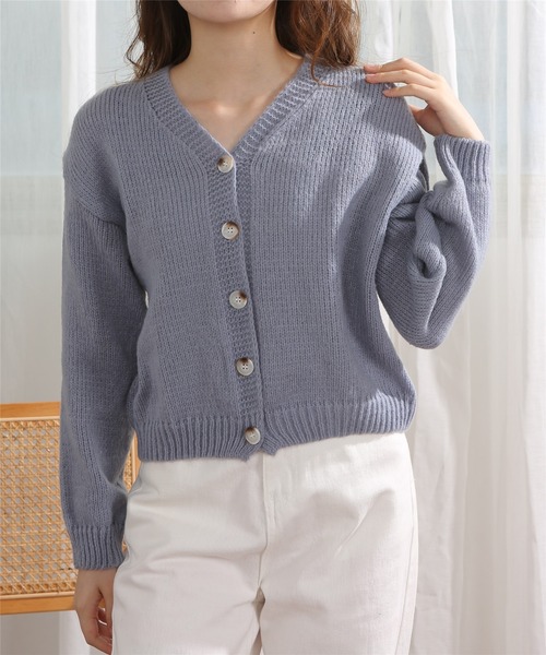 MAISON DE THERESE（メゾン ド テレーズ）の「Vネック無地ニットカーディガン（カーディガン/ボレロ・レディース・ベージュ/ブルー/ライトブラウン/ピンク・FREE）」の6枚目の写真