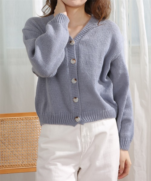 MAISON DE THERESE（メゾン ド テレーズ）の「Vネック無地ニットカーディガン（カーディガン/ボレロ・レディース・ベージュ/ブルー/ライトブラウン/ピンク・FREE）」の5枚目の写真