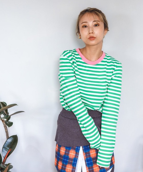 SANSeLF(サンセルフ)の「【SANSeLF】color border tops sanw21a053(Tシャツ/カットソー・レディース・ネイビー/ピンク/グリーン・FREE)」の12枚目の写真