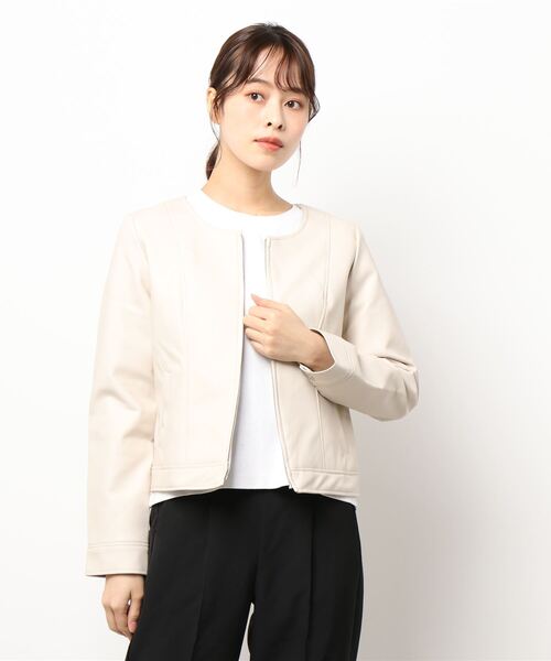 CECIL McBEE（セシルマクビー）の「シングルライダースジャケット（ライダースジャケット・レディース・ブラック/ベージュ/アイボリー・MEDIUM/LARGE）」の2枚目の写真