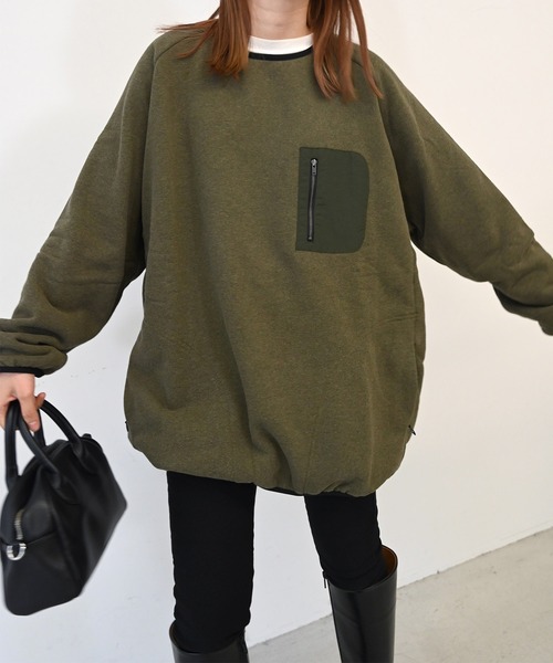 CANAL JEAN（キャナルジーン）の「RED CHOP WORKS(レッドチョップワークス) フリース胸ポケットトレーナー（その他トップス・レディース・オフホワイト/カーキ・38）」の2枚目の写真