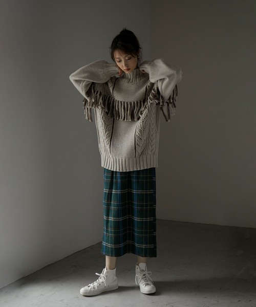 Fashion Letter（ファッションレター）の「配色フリンジハイネックニット（ニット/セーター・レディース・ブラック/グレイッシュベージュ/モカ/アイボリー・M）」の10枚目の写真