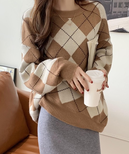 me+em select（ミームセレクト）の「ビッグシルエットアーガイルニット