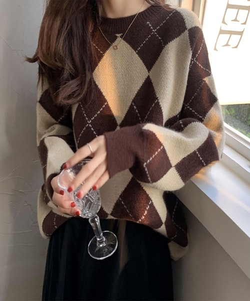 me+em select（ミームセレクト）の「ビッグシルエットアーガイルニット