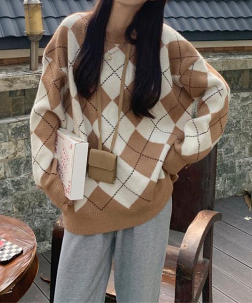 me+em select（ミームセレクト）の「ビッグシルエットアーガイルニット