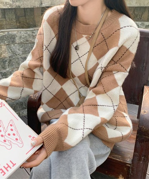 ビッグシルエットアーガイルニット（ニット/セーター）｜me+em