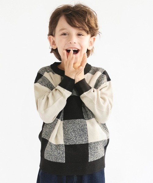 BRANSHES（ブランシェス）の「【洗濯機で洗える】チェックウォッシャブルニット（ニット/セーター・キッズ・ベージュ/ブルー・140/110/130/150/100/120/90）」の5枚目の写真