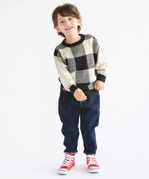 BRANSHES（ブランシェス）の「【洗濯機で洗える】チェックウォッシャブルニット（ニット/セーター・キッズ・ベージュ/ブルー・140/110/130/150/100/120/90）」の9枚目の写真