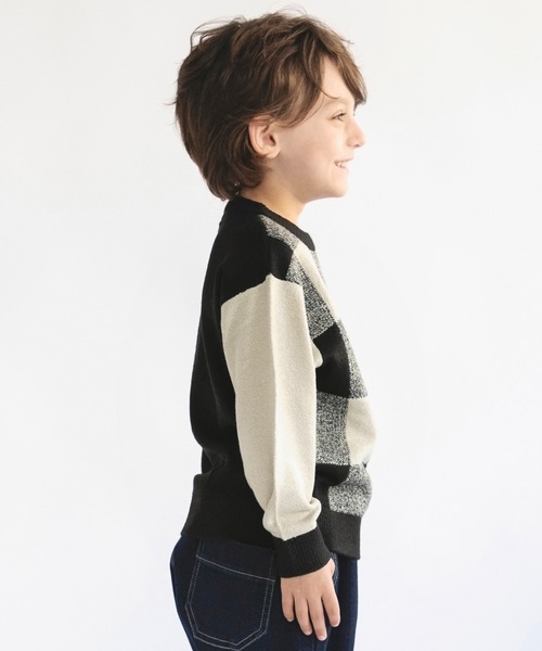 BRANSHES（ブランシェス）の「【洗濯機で洗える】チェックウォッシャブルニット（ニット/セーター・キッズ・ベージュ/ブルー・140/110/130/150/100/120/90）」の6枚目の写真