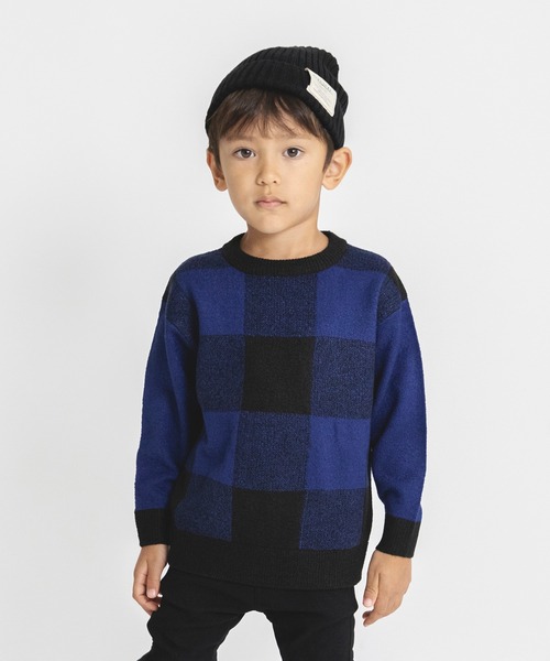 BRANSHES（ブランシェス）の「【洗濯機で洗える】チェックウォッシャブルニット（ニット/セーター・キッズ・ベージュ/ブルー・140/110/130/150/100/120/90）」の12枚目の写真