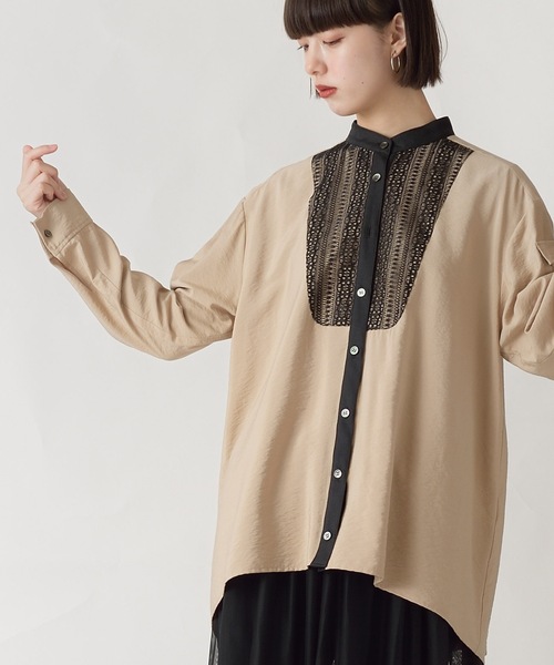 La SRIC（ラスリック）の「La SRIC / レースヨークバンドカラーBL（シャツ/ブラウス・レディース・ベージュ/カーキ・38）」の2枚目の写真