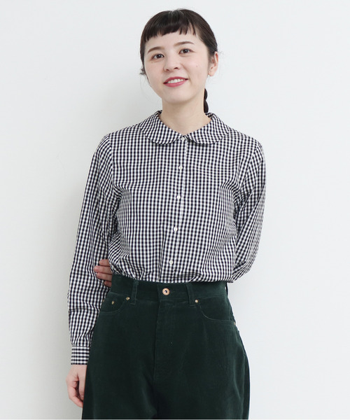 CHILD WOMAN（チャイルドウーマン）の「ギザギンガム 丸衿長袖ブラウス（シャツ/ブラウス・レディース・ブラック/レッド・FREE）」の2枚目の写真