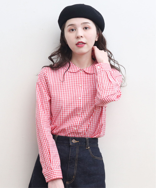 CHILD WOMAN（チャイルドウーマン）の「ギザギンガム 丸衿長袖ブラウス（シャツ/ブラウス・レディース・ブラック/レッド・FREE）」の3枚目の写真