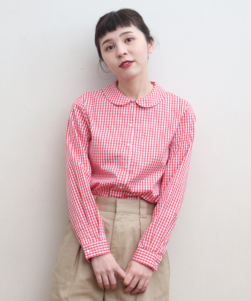 CHILD WOMAN（チャイルドウーマン）の「ギザギンガム 丸衿長袖ブラウス（シャツ/ブラウス・レディース・ブラック/レッド・FREE）」の8枚目の写真