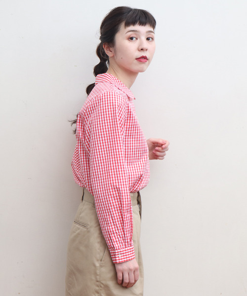 CHILD WOMAN（チャイルドウーマン）の「ギザギンガム 丸衿長袖ブラウス（シャツ/ブラウス・レディース・ブラック/レッド・FREE）」の4枚目の写真