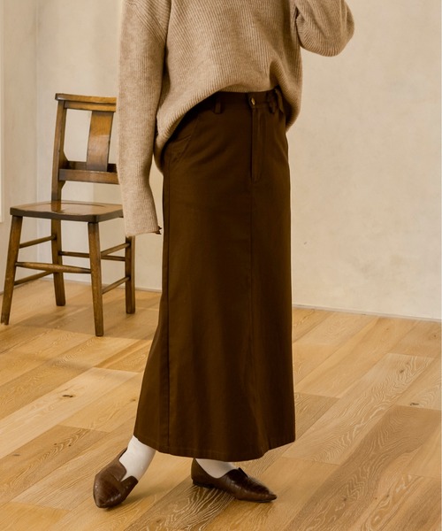 Ambre Neige(アンブルネージュ)の「ツイルナロースカート/【WEB/EC限定商品】(スカート・レディース・ダークブラウン/アイボリー・FREE)」の2枚目の写真