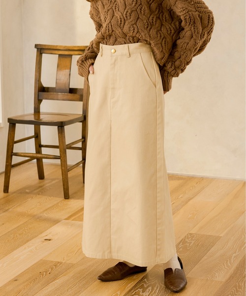 Ambre Neige(アンブルネージュ)の「ツイルナロースカート/【WEB/EC限定商品】(スカート・レディース・ダークブラウン/アイボリー・FREE)」の1枚目の写真