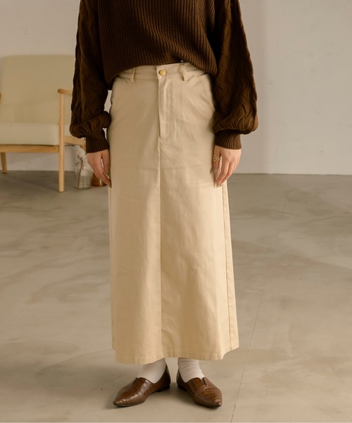 Ambre Neige(アンブルネージュ)の「ツイルナロースカート/【WEB/EC限定商品】(スカート・レディース・ダークブラウン/アイボリー・FREE)」の3枚目の写真