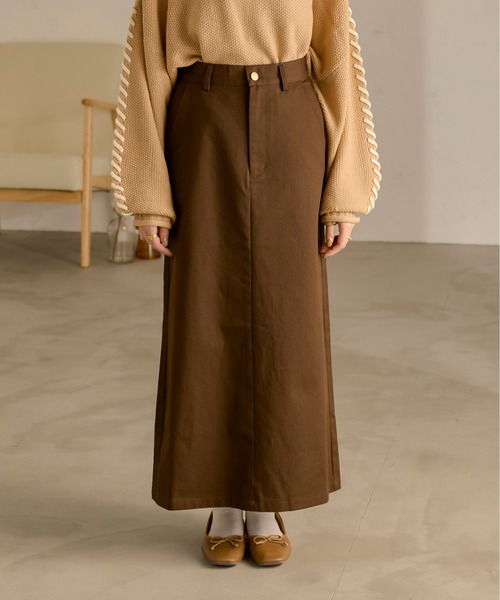 Ambre Neige(アンブルネージュ)の「ツイルナロースカート/【WEB/EC限定商品】(スカート・レディース・ダークブラウン/アイボリー・FREE)」の6枚目の写真