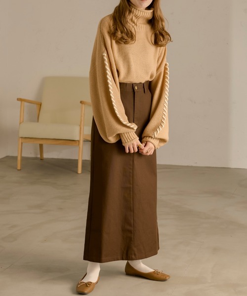 Ambre Neige(アンブルネージュ)の「ツイルナロースカート/【WEB/EC限定商品】(スカート・レディース・ダークブラウン/アイボリー・FREE)」の4枚目の写真