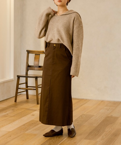 Ambre Neige(アンブルネージュ)の「ツイルナロースカート/【WEB/EC限定商品】(スカート・レディース・ダークブラウン/アイボリー・FREE)」の16枚目の写真