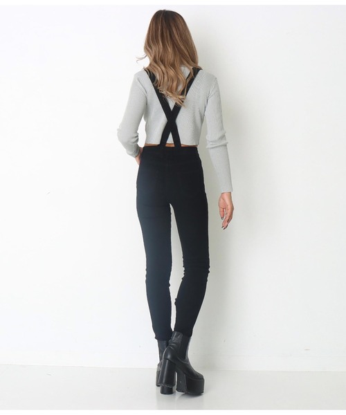 ANAP(アナップ)の「サイドカットスキニーサロペット(サロペット/オーバーオール・レディース・ブルー/ブラック・FREE)」の6枚目の写真