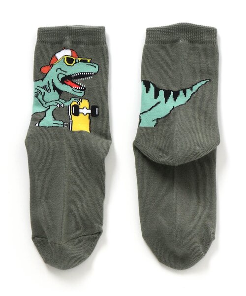 Ampersand（アンパサンド）の「男児恐竜柄ソックス（ソックス/靴下・キッズ・ブラック/グレー/カーキ・12/15 /18/21）」の2枚目の写真