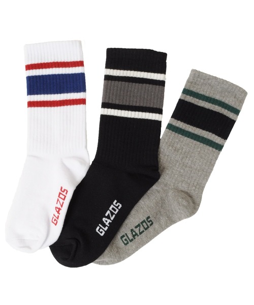GLAZOS(グラソス)の「クルー丈ラインソックス3足セット(ソックス/靴下・キッズ・マルチ・24cm/17cm/21cm)」の1枚目の写真