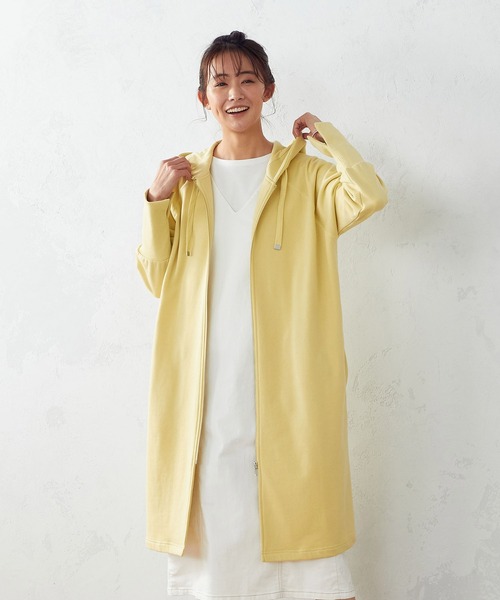 COMME CA ISM（コムサイズム）の「裏毛　ロングパーカ（パーカー・レディース・ブラック/ミント/イエロー/ホワイト/グレー/サックスブルー・FREE）」の6枚目の写真