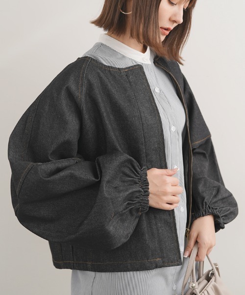 Futier land(フューティアランド)の「ランタンスリーブデニムジャケット(デニムジャケット・レディース・ブラック/インディゴブルー・MEDIUM)」の19枚目の写真