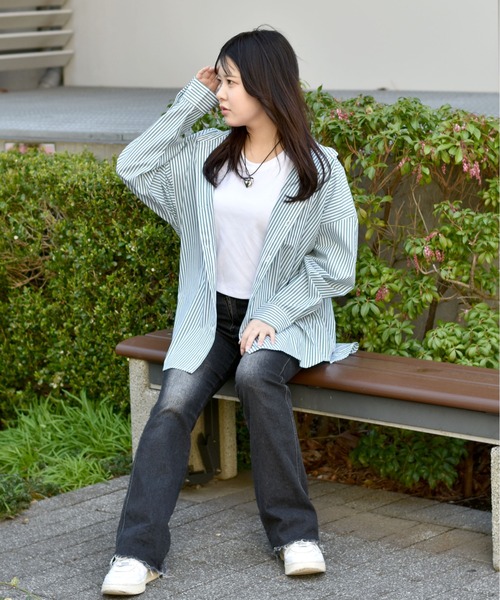 Starting Over（スターティングオーバー）の「ブロードビッグ 無地 ストライプ バンドカラーシャツ（シャツ/ブラウス・メンズ・ホワイト/ブラック/グレー/サックスブルー/イエロー/グリーン/ラベンダー/ホワイト系/サックスブルー系/ブラック系その他/グリーン系その他・M/L/XL）」の12枚目の写真