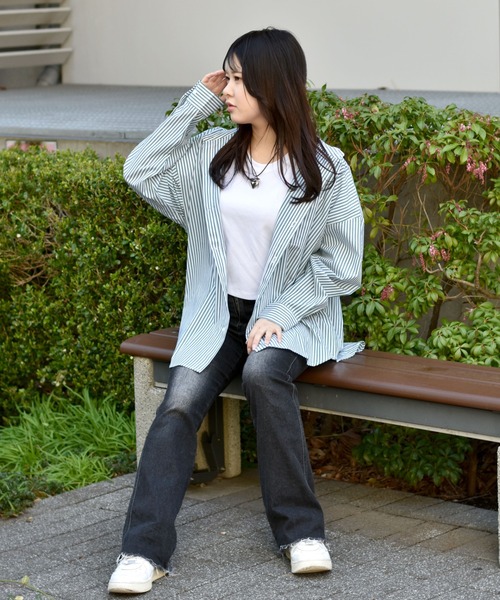 Starting Over（スターティングオーバー）の「ブロードビッグ 無地 ストライプ バンドカラーシャツ（シャツ/ブラウス・メンズ・ホワイト/ブラック/グレー/サックスブルー/イエロー/グリーン/ラベンダー/ホワイト系/サックスブルー系/ブラック系その他/グリーン系その他・M/L/XL）」の13枚目の写真