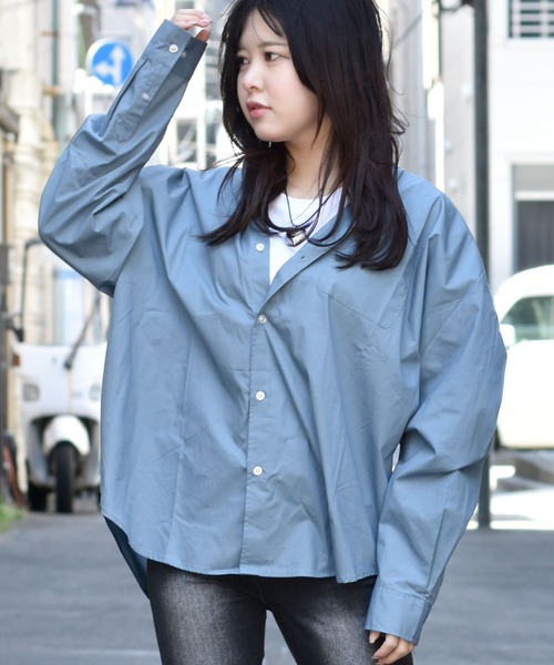 Starting Over（スターティングオーバー）の「ブロードビッグ 無地 ストライプ バンドカラーシャツ（シャツ/ブラウス・メンズ・ホワイト/ブラック/グレー/サックスブルー/イエロー/グリーン/ラベンダー/ホワイト系/サックスブルー系/ブラック系その他/グリーン系その他・M/L/XL）」の18枚目の写真