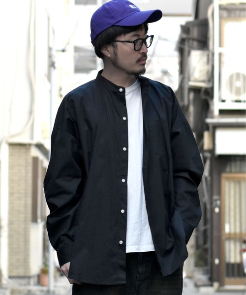 セール】ブロードビッグ 無地 ストライプ バンドカラーシャツ（シャツ