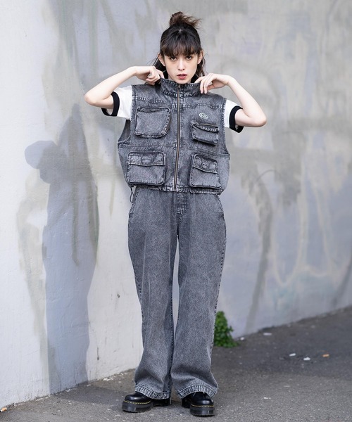 X-girl（エックスガール）の「DECO FACE S/S GIRLS TEE/ラインストーン　フェイスプリント　コンパクト　リンガーTシャツ（Tシャツ/カットソー・レディース・ホワイト/チャコール/ライトブルー・M/S）」の7枚目の写真