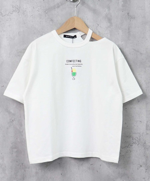 roku 肩あき カットソー 白 LOVETOXIC（ラブトキシック）の「肩あきテレコ長袖Tシャツ（Tシャツ