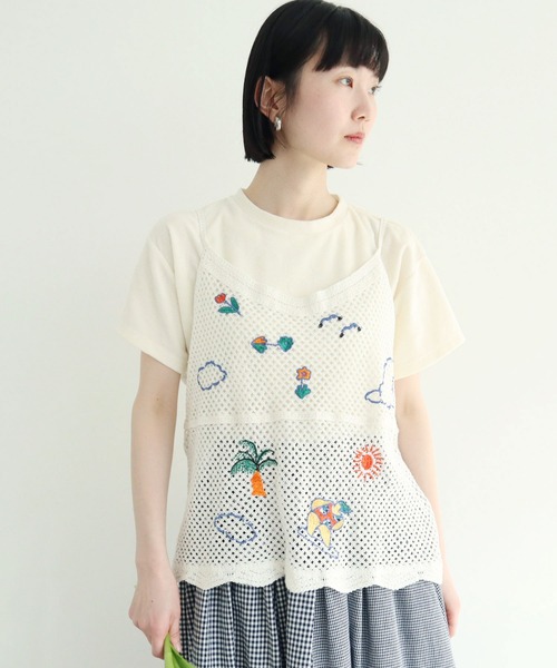 l'atelier du savon（アトリエドサボン）の「surfing　girl  刺繍　キャミ（ニット/セーター・レディース・ブラック/アイボリー・FREE）」の8枚目の写真