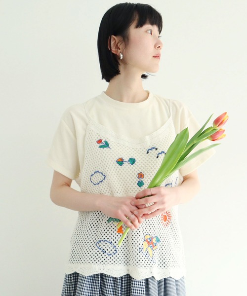 l'atelier du savon（アトリエドサボン）の「surfing　girl  刺繍　キャミ（ニット/セーター・レディース・ブラック/アイボリー・FREE）」の11枚目の写真