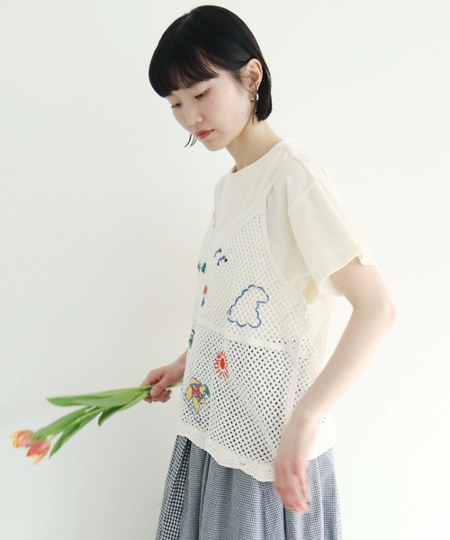 l'atelier du savon（アトリエドサボン）の「surfing　girl  刺繍　キャミ（ニット/セーター・レディース・ブラック/アイボリー・FREE）」の12枚目の写真